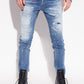 Chic Distressed Paint-Splatter Denim