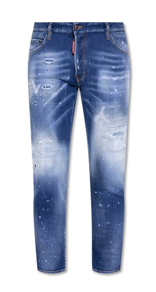 Chic Distressed Skater Denim Splatter