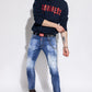 Chic Distressed Skater Denim Splatter