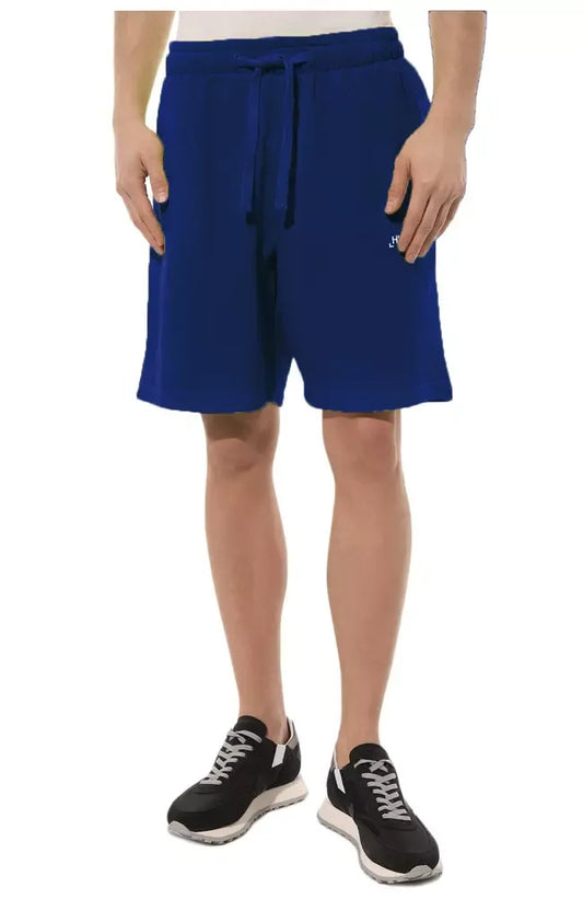 Chic Blue Stretch Cotton Bermudas with Logo