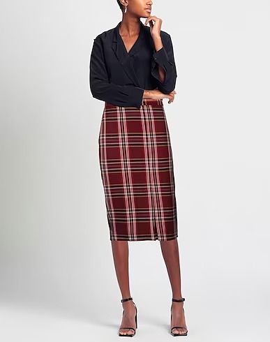 Chic Plaid Belted Midi Sheath Skirt