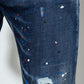 Navy Cool Guy Tapered Splatter Jeans
