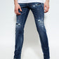 Navy Cool Guy Tapered Splatter Jeans