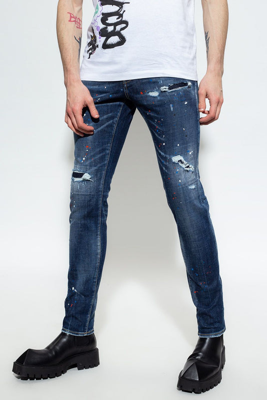 Navy Cool Guy Tapered Splatter Jeans