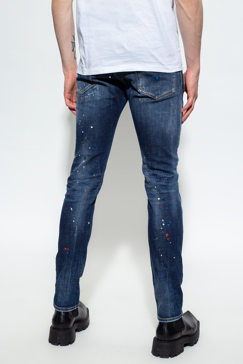 Navy Cool Guy Tapered Splatter Jeans