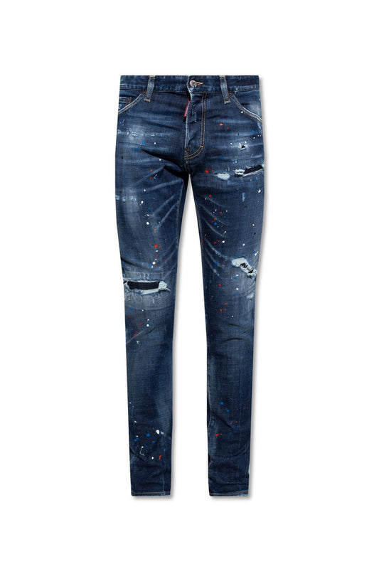 Navy Cool Guy Tapered Splatter Jeans