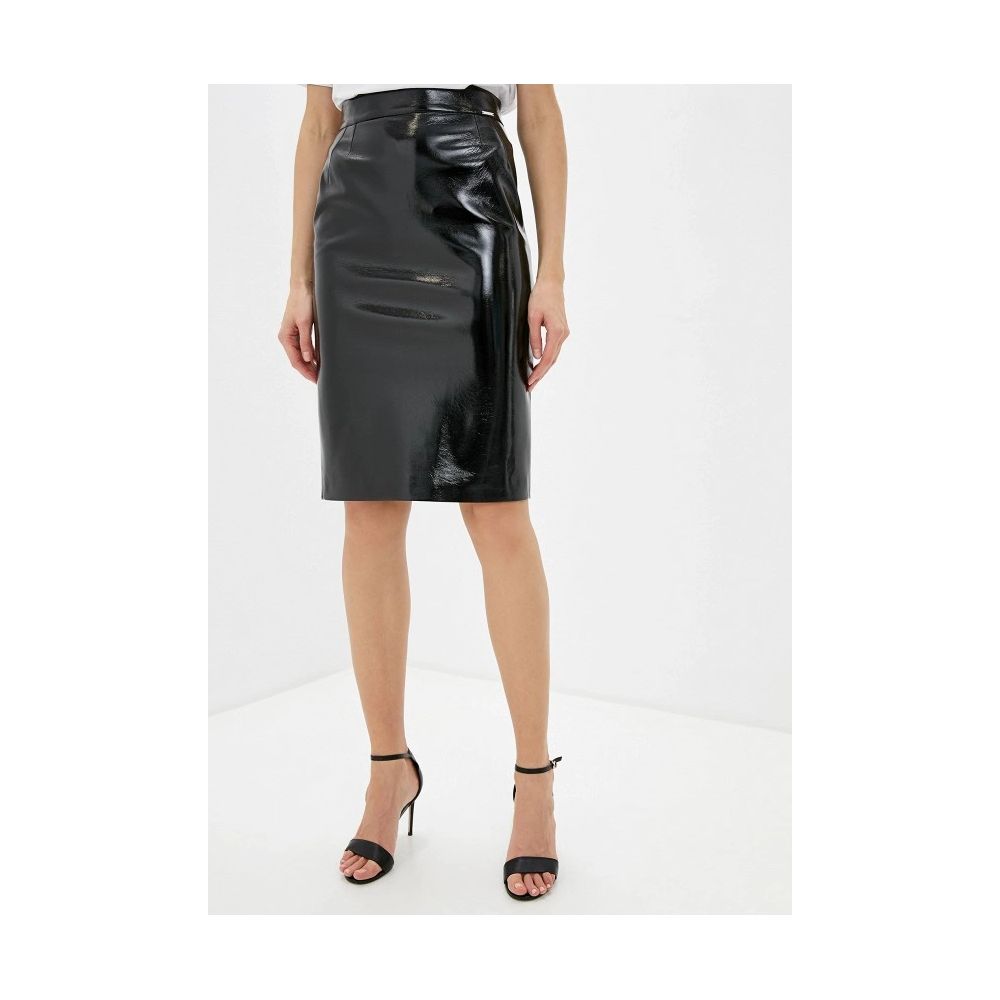 Chic Black Patent Midi Sheath Skirt