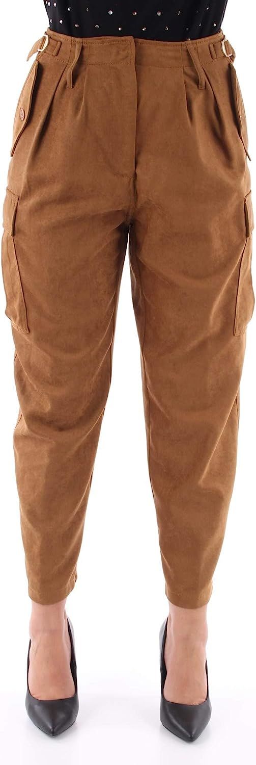 Suede Cargo Pants with Gold Accents