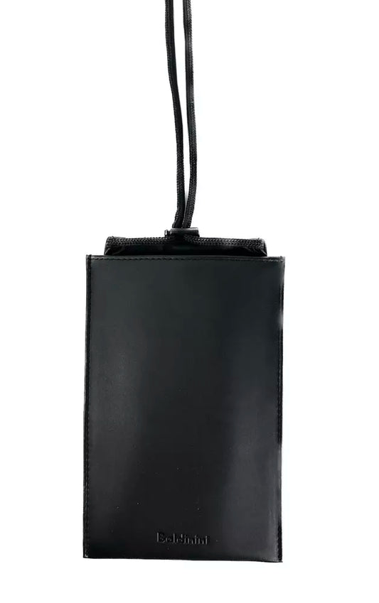 Sleek Calfskin Leather Cell Phone Wallet in Black