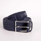 Elegant Dark Blue Fabric Belt with Silver Buckle