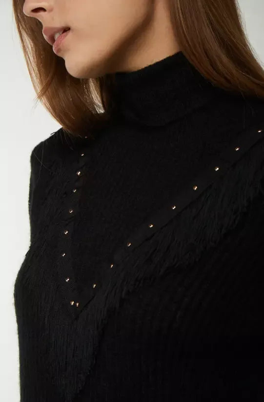 Chic Black Turtleneck with Stud Detailing