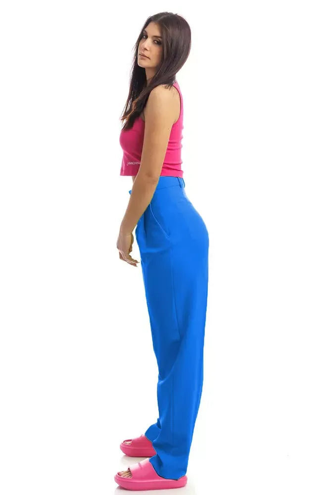 Elegant Blue Soft Pants with Zipper Detail