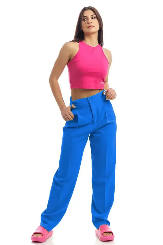 Elegant Blue Soft Pants with Zipper Detail