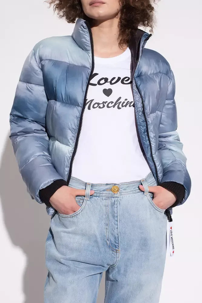 Chic Light Blue Down Jacket with Logo Patch