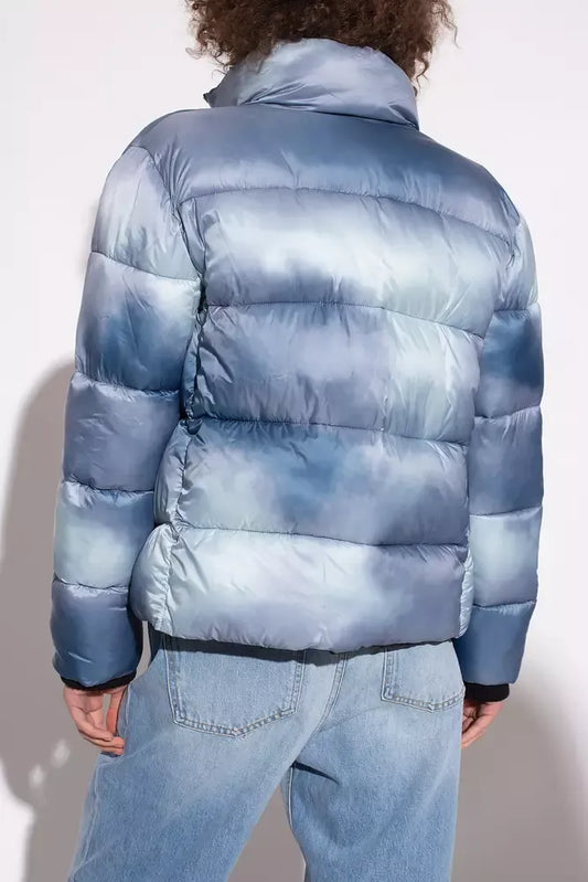 Chic Light Blue Down Jacket with Logo Patch