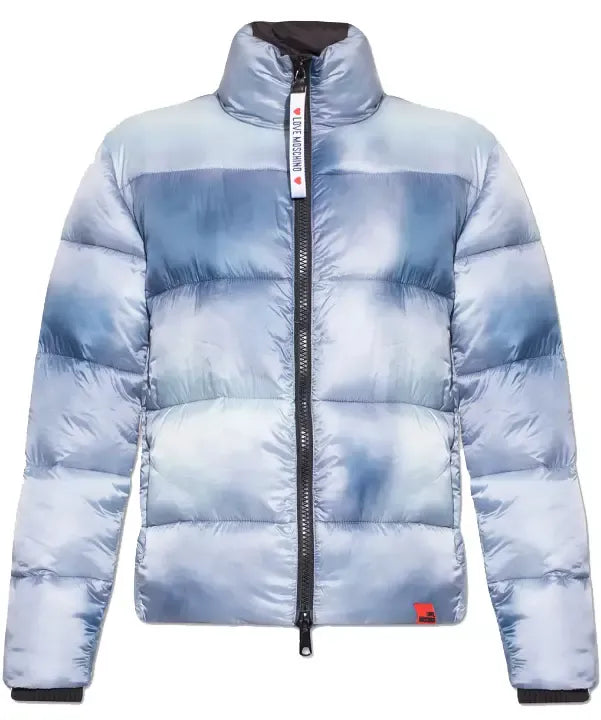 Chic Light Blue Down Jacket with Logo Patch