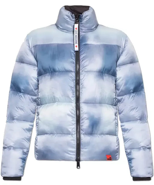 Chic Light Blue Down Jacket with Logo Patch