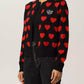 Chic Heart Pattern Black Cardigan Sweater