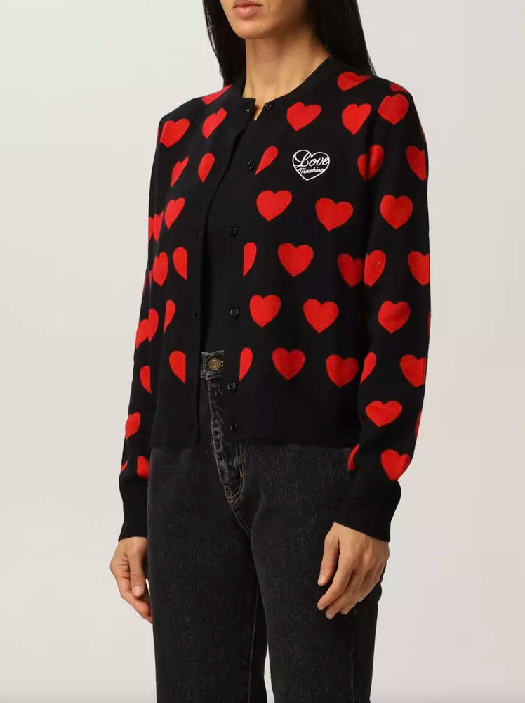 Chic Heart Pattern Black Cardigan Sweater