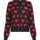 Chic Heart Pattern Black Cardigan Sweater