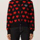 Chic Heart Pattern Black Cardigan Sweater