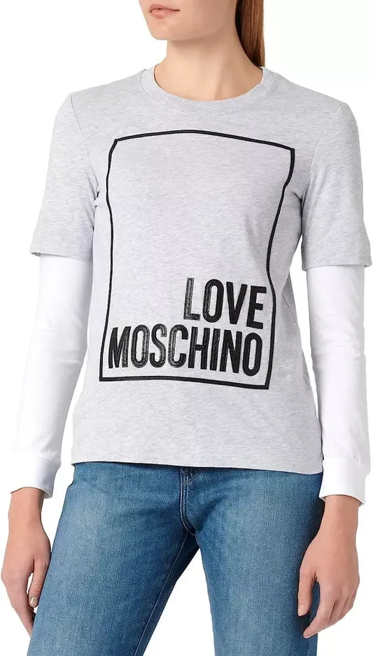 Chic Gray Long-Sleeved Cotton Tee with Logo