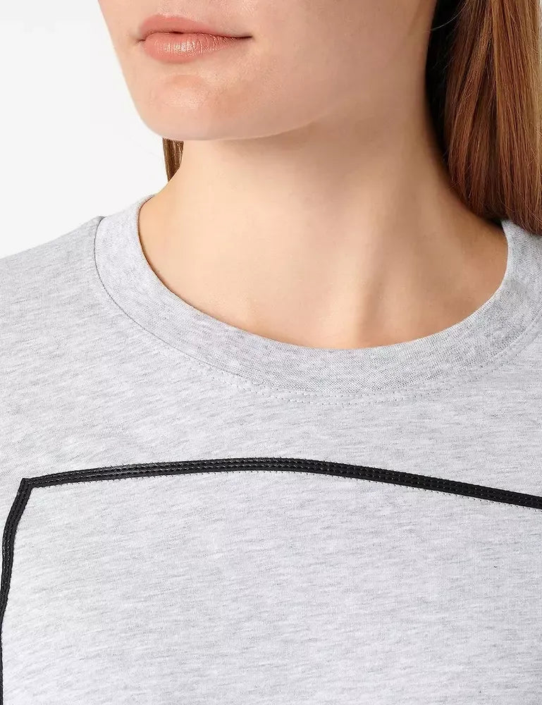 Chic Gray Long-Sleeved Cotton Tee with Logo