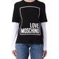Elegant Black Cotton Tee with Faux-Leather Logo