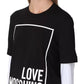 Elegant Black Cotton Tee with Faux-Leather Logo