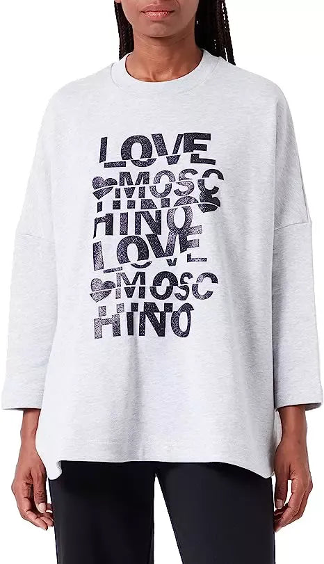 Glittered Cotton Oversized Sweatshirt - Grey