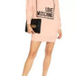 Chic Pink Sweatshirt Dress with Eco-Leather Logo