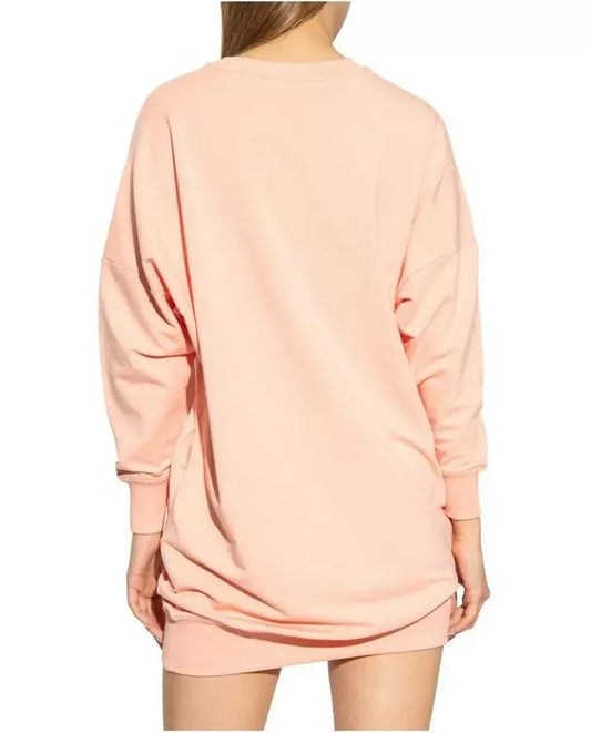 Chic Pink Sweatshirt Dress with Eco-Leather Logo