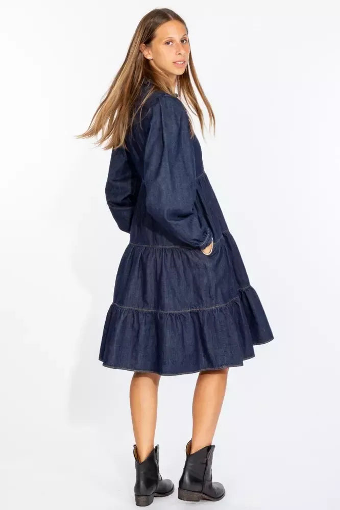 Elegant Dark Blue Denim Flare Dress