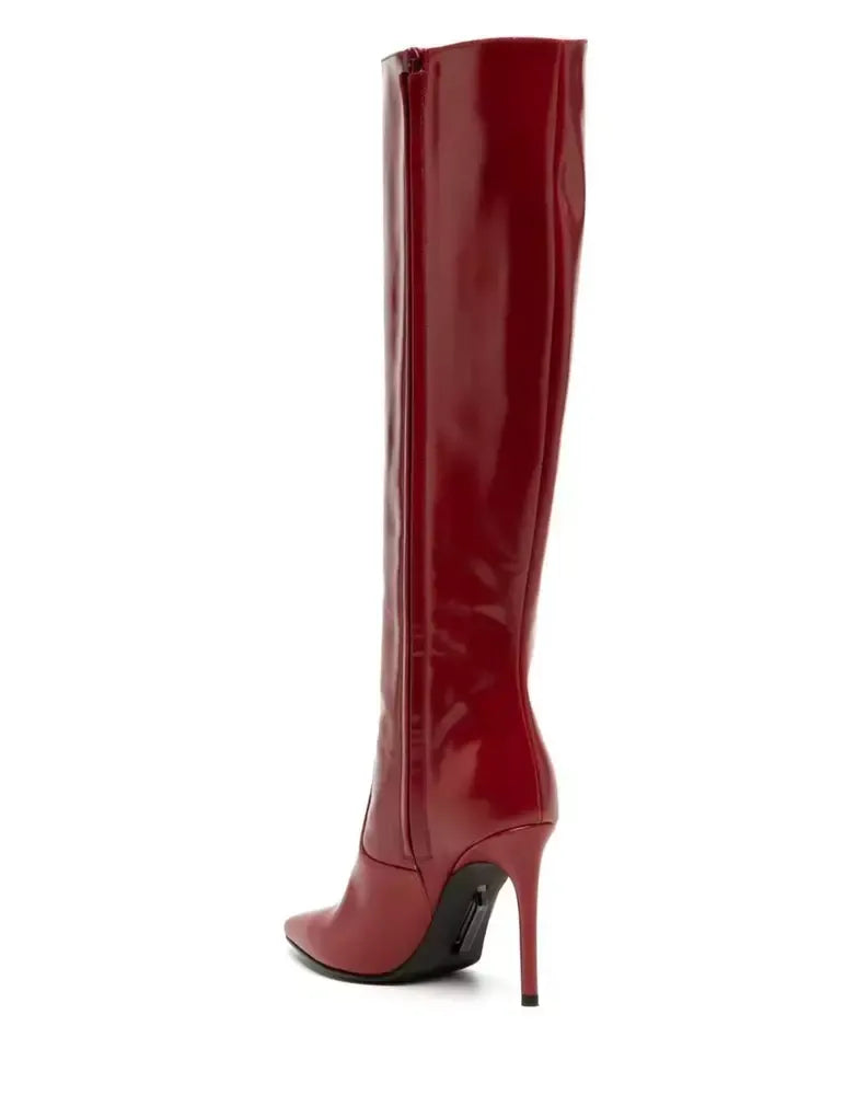 Chic Scarlet Patent Leather Stiletto Boots