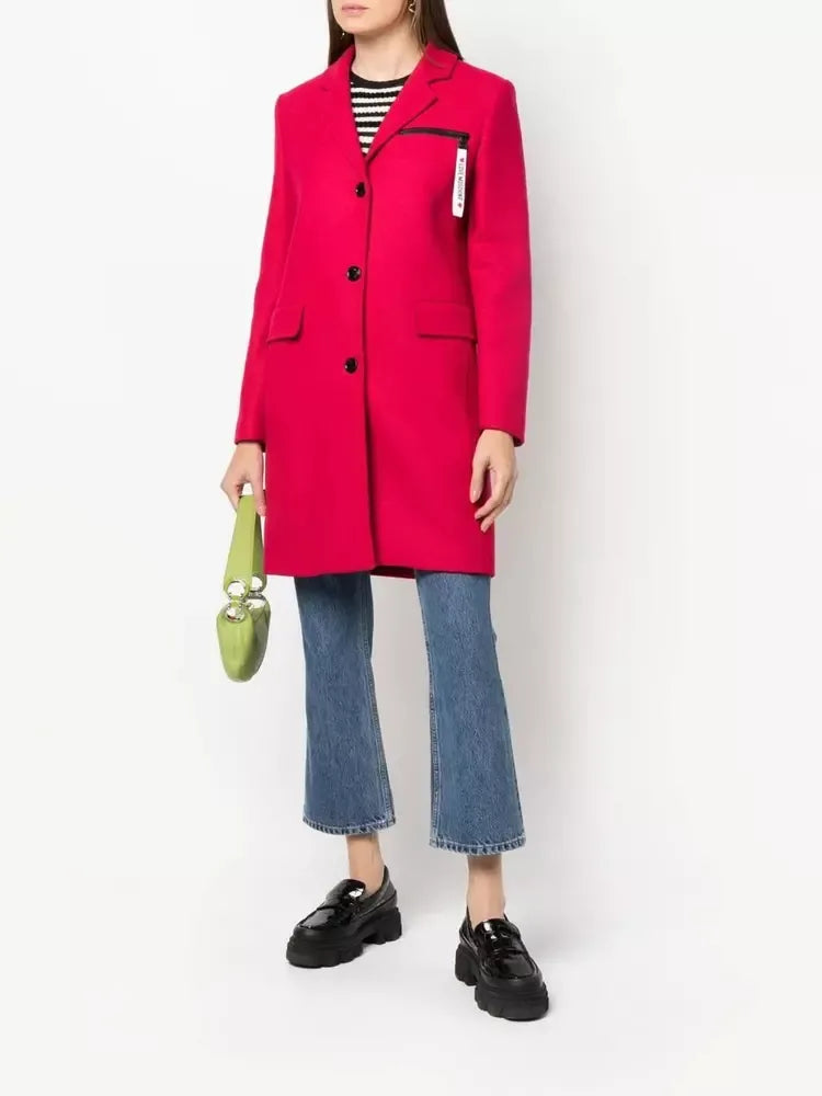 Chic Pink Woolen Coat with Logo Details