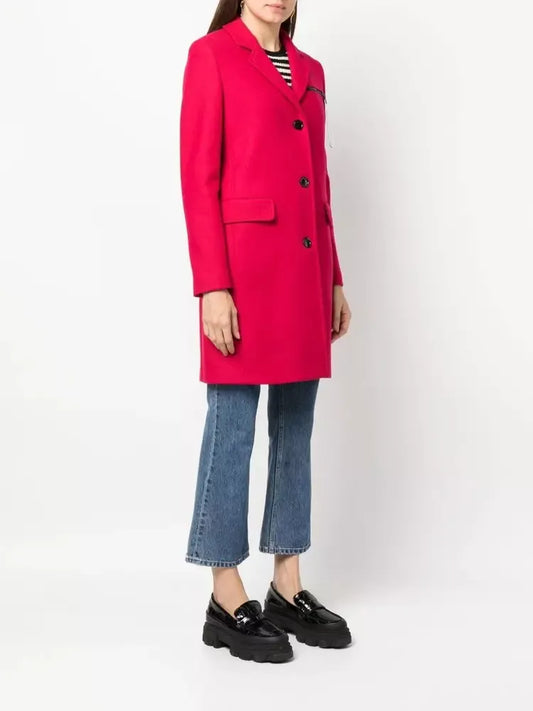 Chic Pink Woolen Coat with Logo Details