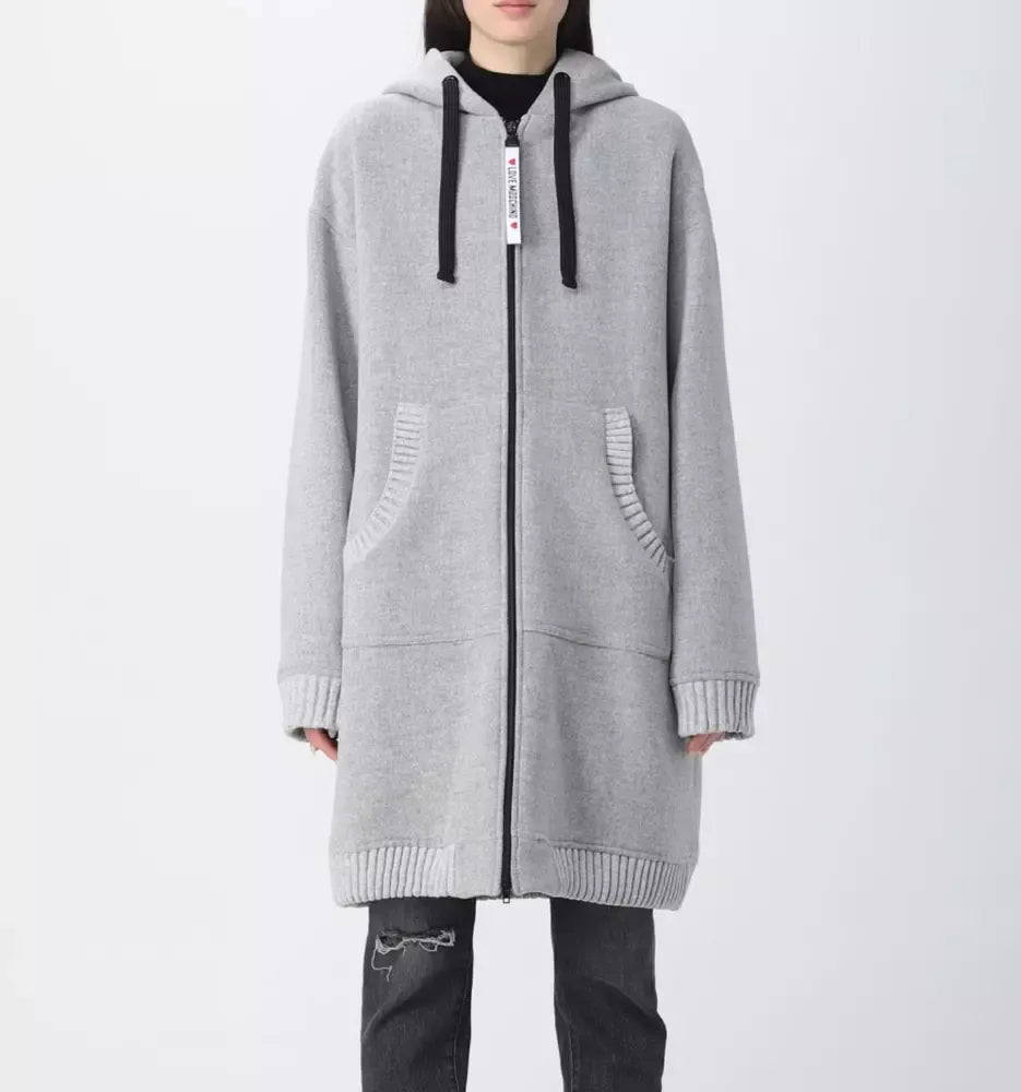 Elegant Grey Wool Hooded Coat