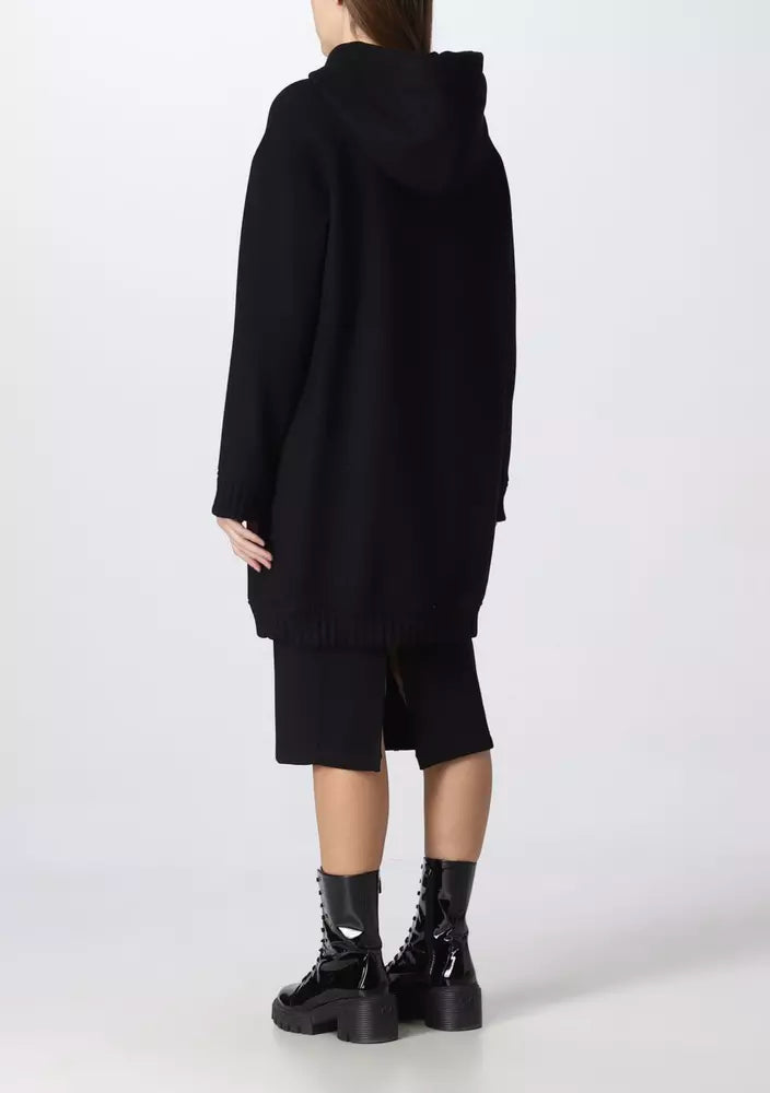 Elegant Black Wool Coat with Logo Detail