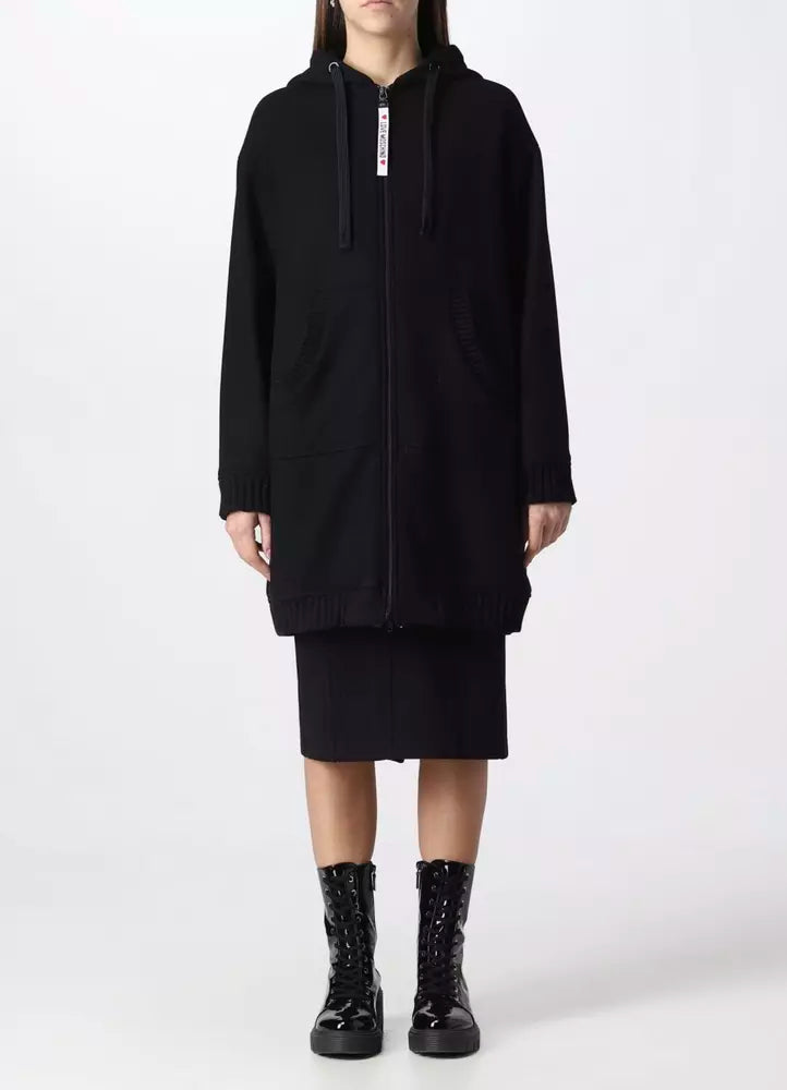 Elegant Black Wool Coat with Logo Detail