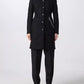 Elegant Black Wool Coat with Silver Chain Detail