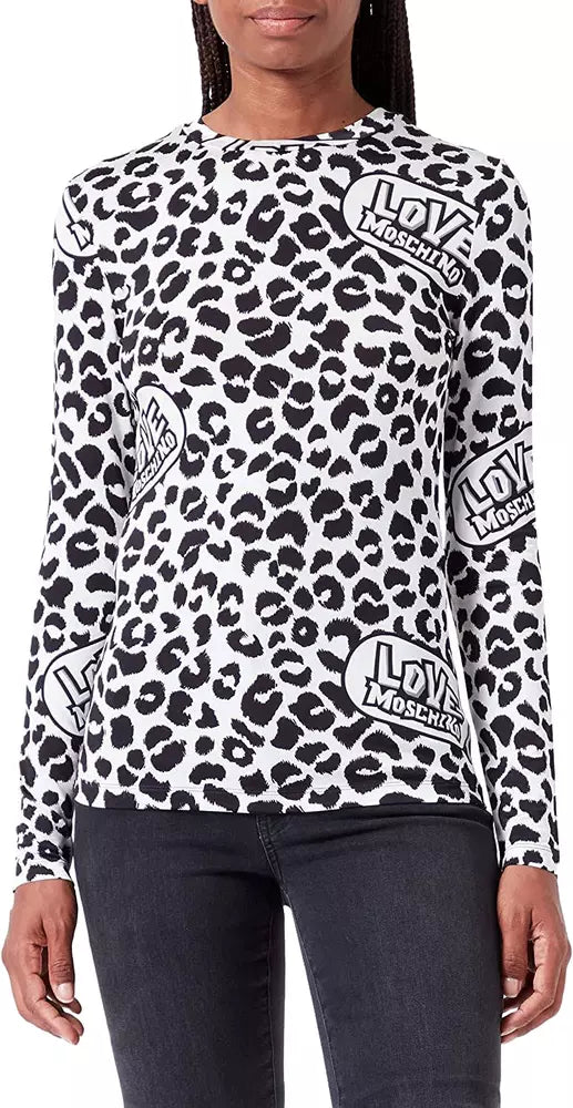 Chic Leopard Print Logo Crewneck Sweater