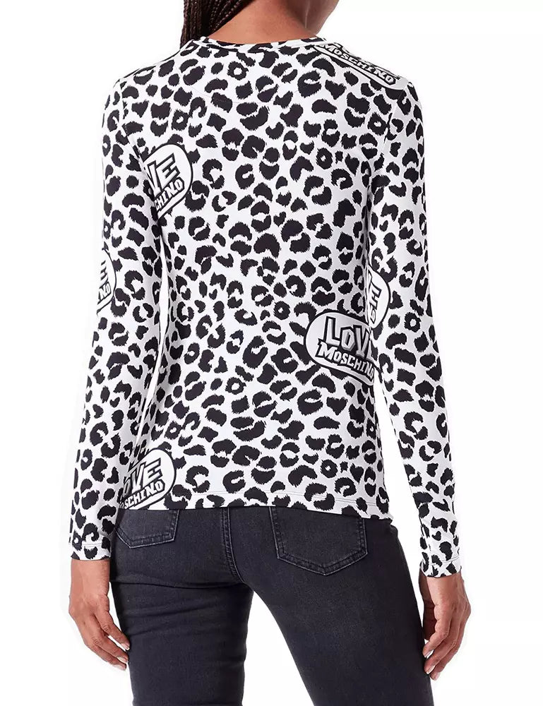 Chic Leopard Print Logo Crewneck Sweater