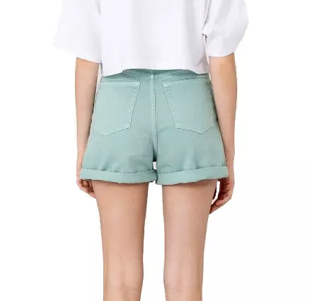 Chic Green Cotton Shorts with Classic Five-Pocket Design