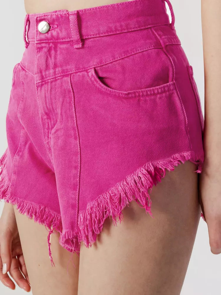 Chic Fuchsia Cotton Shorts with Fringed Edge