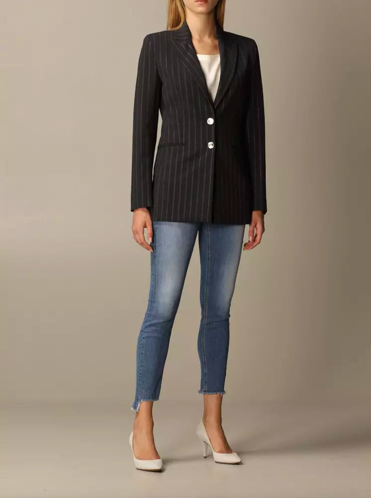 Elegant Pinstripe Stretch Wool Blazer