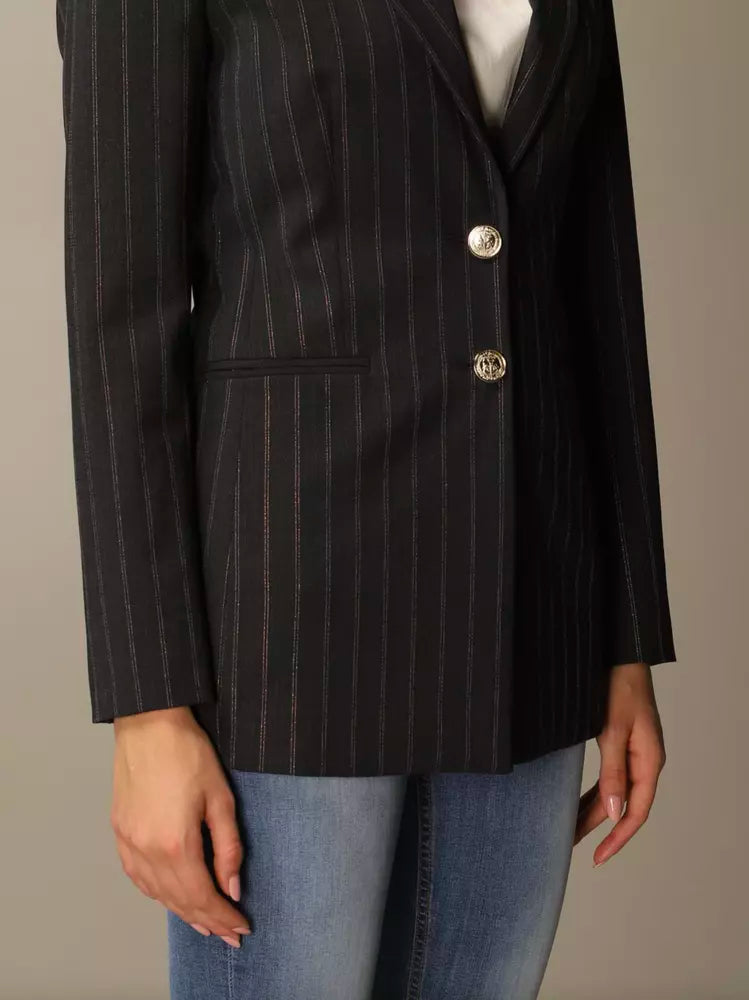 Elegant Pinstripe Stretch Wool Blazer