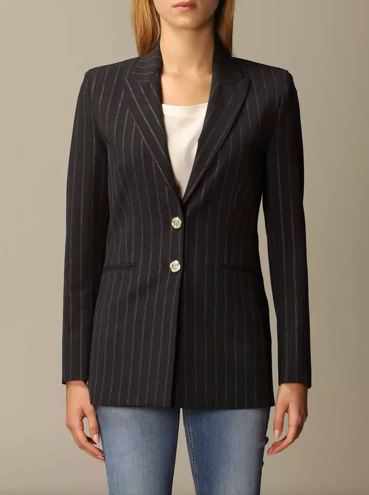 Elegant Pinstripe Stretch Wool Blazer