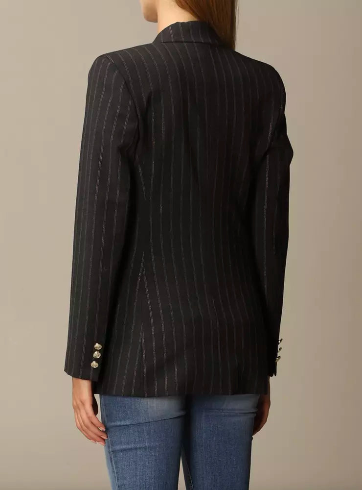 Elegant Pinstripe Stretch Wool Blazer