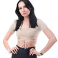 Chic Beige Bielastic Lace-Up Short Sleeve Top