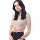 Chic Beige Bielastic Lace-Up Short Sleeve Top